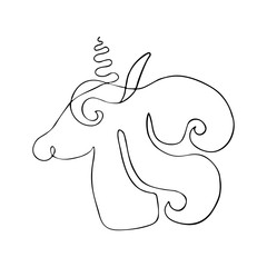 Outline drawing of  unicorns. Linear silhouette of fantastic creature, mystical animal. Minimalistic hand drawn art on a white background.