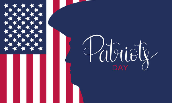 Patriot's Day. Poster with handwritten lettering. In the United States, annually held on the third Monday of April. Public holiday. Banner, greeting card and background. Vector illustration