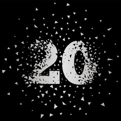 Broken numbers 20. Explosion effects. Vector and illustration.