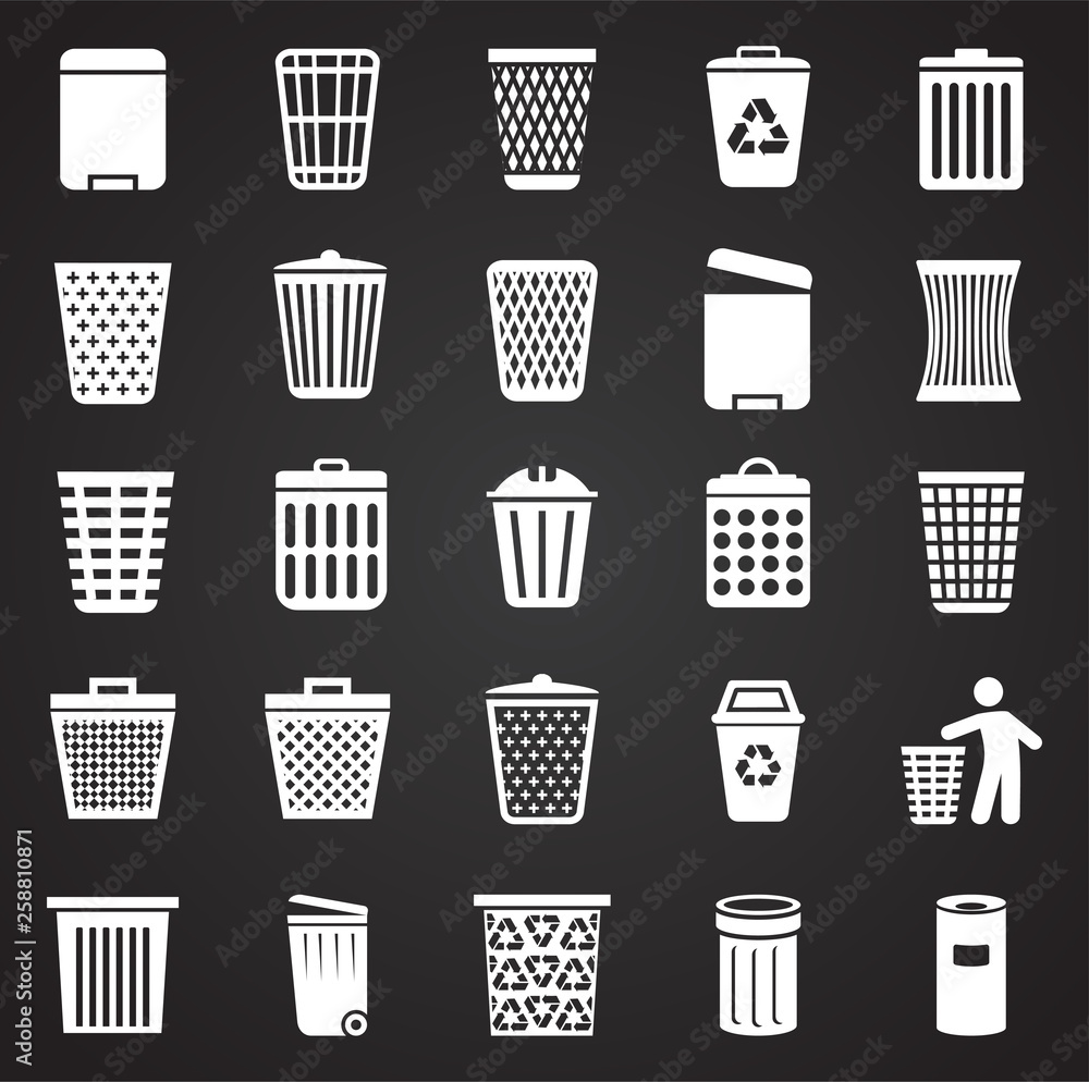 Poster trash bin icons set on black background for graphic and web design. simple vector sign. internet con