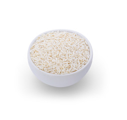 rice in white bowl isolated on white background