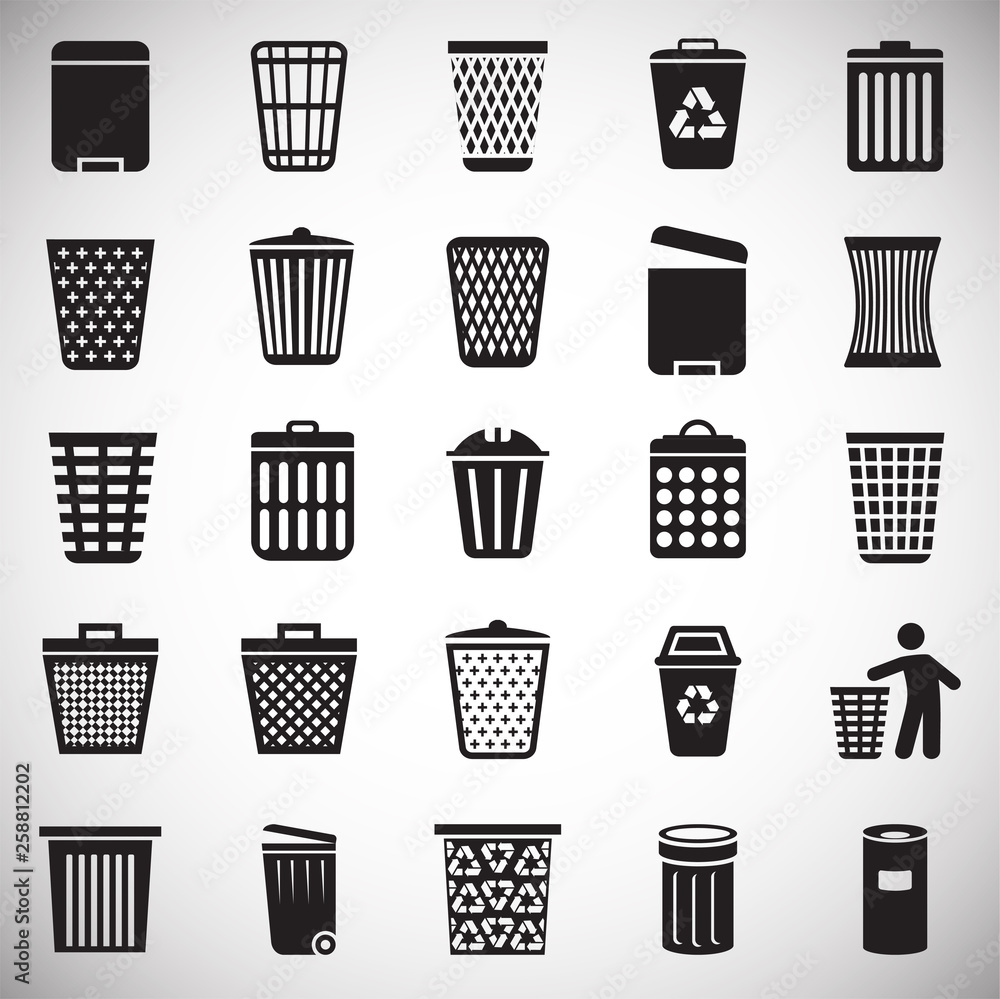 Poster trash bin icons set on white background for graphic and web design. simple vector sign. internet con