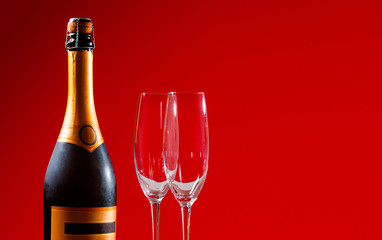 Party and holiday celebration concept. Many glasses of champagne.