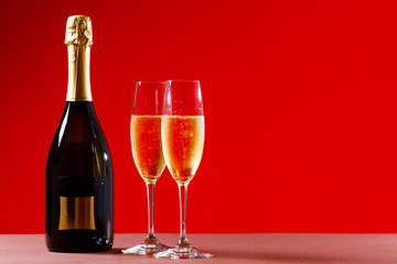 Party and holiday celebration concept. Many glasses of champagne.