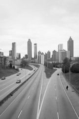 Fototapeta na wymiar Black & white image of Freedom Parkway and the Atlanta skyline, in Atlanta, Georgia