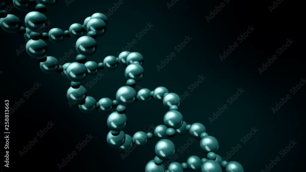 Poster abstract animation of rotating turquoise dna double helix floating against dark turquoise background