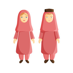 Vector Flat Illustraion of Muslim Couple isolated on White Background. Man and Woman in Traditional Arabic Clothes. European People are Muslim. Flat Characters for Holiday Ramadan