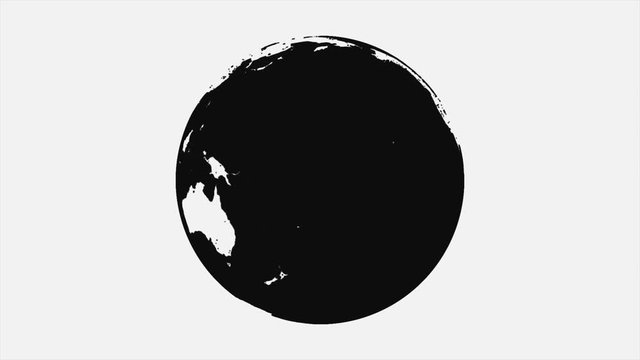 Abstract animation of rotating black and white Earth globe silhouette on white background. Seamless loop.