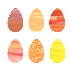 Set of yellow and orange watercolor easter eggs