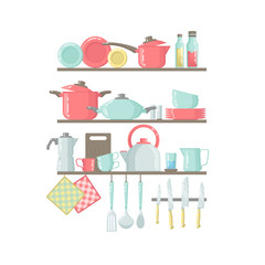 Vector kitchen tools icon set. Kitchenware collection. Lots of kitchen tools, utensils, cutlery. Modern flat design concepts for web banners, web sites, printed materials, infographics.  Vector.