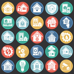 Smart home related icons set on color circles background for graphic and web design. Simple vector sign. Internet concept symbol for website button or mobile app.