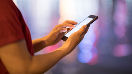 Hands pointing finger on screen smartphone