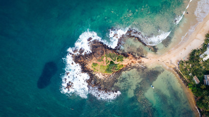 Aerial view of small island in mirissa,Sri lanka