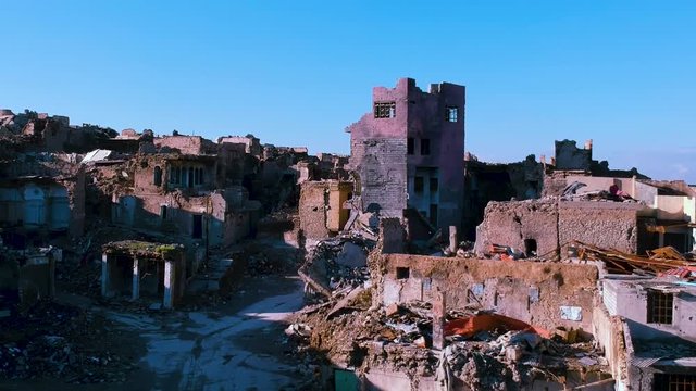 Mosul city after the military operation against ISIL. Aerial pedestal shot.