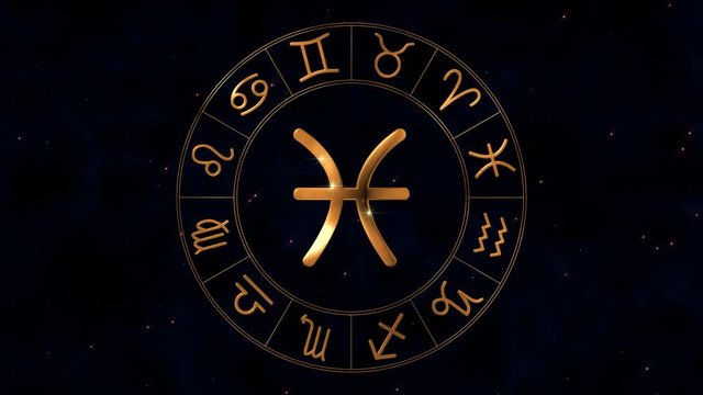 Golden zodiac horoscope spinnig wheel with Gemini (Twins) sign in center