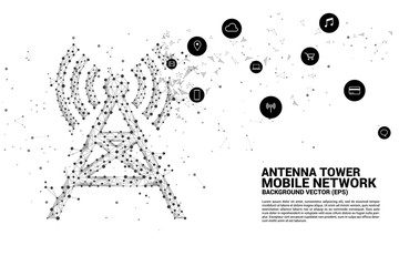 Antenna Tower icon polygon style from dot and line connection. Concept of telecommunication mobile and data technology