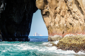 Kicker Rock through the rock tunnel San Cristobal, Galapagos Islands