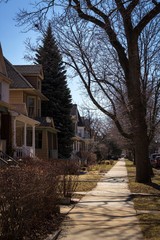 City sidewalk on cold spring day