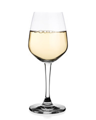 White wine in glass isolated on white background.