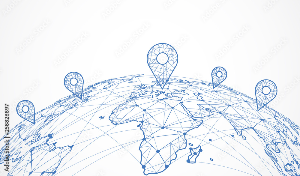Poster global network connection. world map point and line composition concept of global business. vector i