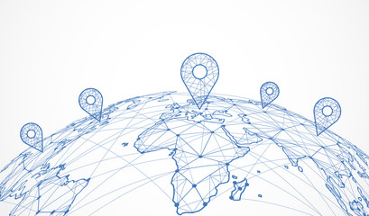 Connexion au réseau mondial. Concept de composition de point et de ligne de carte du monde du commerce mondial. Illustration vectorielle