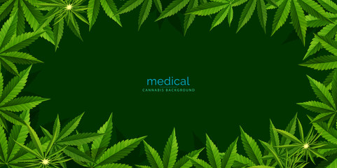 Marijuana plant and cannabis on green backgrounds.