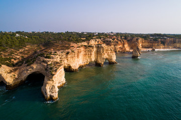 Fototapeta na wymiar Praia da Marinha, Lagoa, Algarve, Portugal, Europe - Aerial View at Dsuk