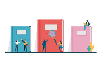 Open books imagination concept. World Book Day, 23 April. education, consulting, college, school. Flat vector illustration modern character design. For a landing page, banner, flyer, web page.