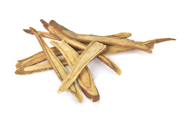 Slice Licorice roots on white background