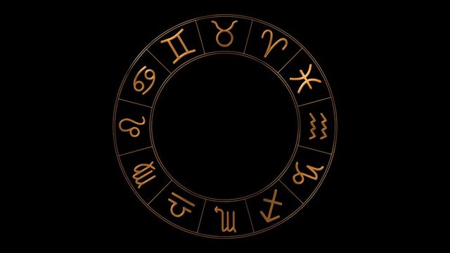Golden zodiac wheel spinning on transparent background