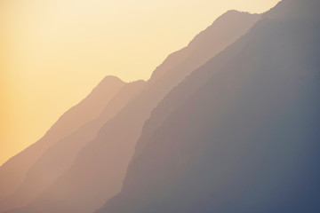 sunset over the mountain, nature landscape view, tropical forest