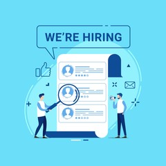 We're hiring design concept with small people are selecting candidates, vector illustration