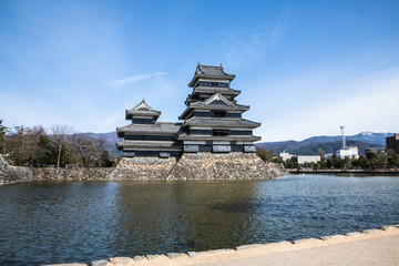 雄大なアルプスと青い空と天守