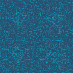 Abstract seamless pattern with warped stripe shapes, scratches and splatters in shades of blue, navy, green, aqua and turquoise.