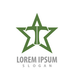 Obraz premium Green star with T letter concept design. Symbol graphic template element vector