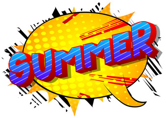 Summer - Vector illustrated comic book style phrase on abstract background.