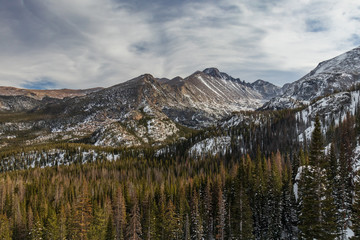 Fototapeta na wymiar Rocky Mountains snow covered peaks, Estes Park, Colorado