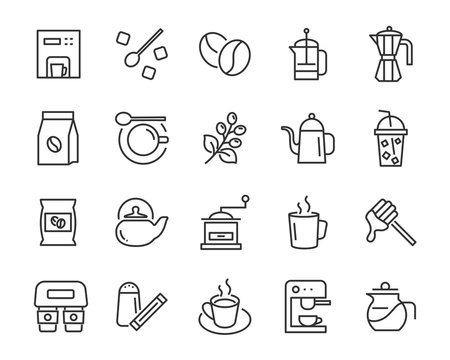 set of coffee  icons, such as tea, drinks, cocoa, cup, cafe
