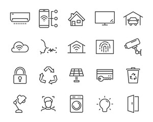 set of smart house icons, such as security, voice control, application, eco system