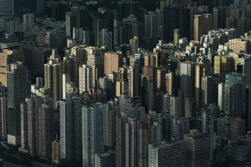 Aerial view of Hong Kong city under sunset