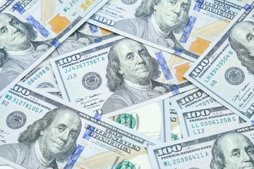 Pile of One hundred dollars banknotes pattern. The official currency of the United States of America.