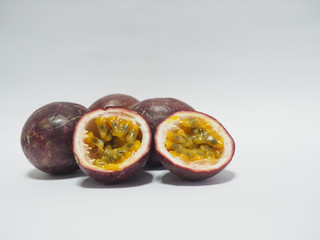 The passion fruit on white background.