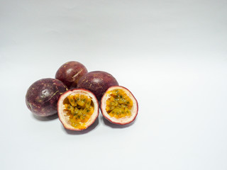 The passion fruit on white background.