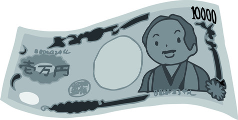 Monochrome Deformed Cute hand-painted Japanese 10000 yen note