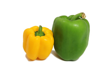 Yellow and green fresh bell pepper on background isolate.
