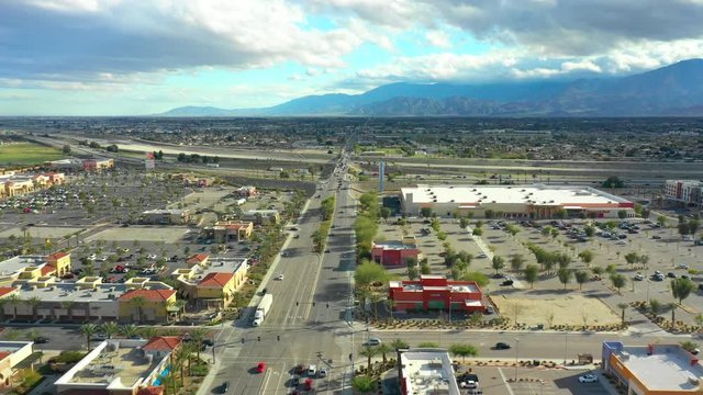 Aerial video business district Indio California USA