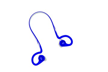 Blue bluetooth earphone isolated on white background - Technology device concept 