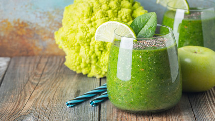 Green fresh healthy smoothie. diet detox concept.