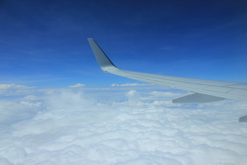 wing of an airplane flying above the clouds