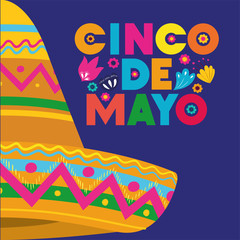 cinco de mayo card with flowers and hat